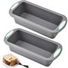 Techchii 2 stampi per pane in silicone, senza BPA, 20 cm, rettangolari, in silicone, per pane tostato, antiaderenti e chiusura rapida (grigio chiaro, 20 x 10 x 5,5 cm)