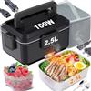 Kimfead Scaldavivande Elettrico Portatile 2,5L Lunch box elettrico 100W PortaPranzo Elettrico 12V/24V/230V Acciaio Inox Rimovibile Auto/Camion/Ufficio, Borse(2.5L-Nero)