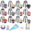 Xanewza 27pcs Decorazione Torte Russi Set, Punte Sac a Poche, Beccucci per Tubi Flessibili, include 12 Punte per Glassa a Fiore 2 Punte a Foglia 2 Accoppiatori 11 Manicotti per Pasticceria (27PCS Beccucci)