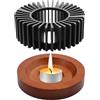 LEKEFETO Fornello per teiera, 11 cm, scalda teiera, scalda tè con base in legno massiccio, design separato, per riscaldare latte, tè, senza candele e teiera, colore: nero