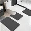Zinueen Set di 3 tappetini da bagno, antiscivolo, lavabili e in lavatrice, assorbenti, morbidi, per doccia, bagno, WC e vasca da bagno (grigio scuro)