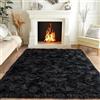 BSGIFT Tappeto a Pelo Lungo Morbido 120x160 | Tappeto Antiscivolo per Soggiorno e Camera | Morbido e Confortevole | Ideale per Divano, Comodino, Bambini, Decorazione Moderna - Nero