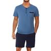 Aseniza Pigiama Uomo Estivo Corto in Cotone con Bottoni Pigiami Due Pezzi da Uomo Maniche Corte con Pantaloncini Home S-XXL(Blu,M