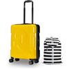 Invicta Trolley Travel - Bagaglio a Mano - Giallo - 33 Litri, Rigido da Cabina con 4 Ruote Girevoli Zaino Minisac Next, Nero, Richiudibile e Tascabile Zainetto Uomo Donna a Righe, Packable