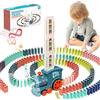 ZAOSMUS Giocattoli per Treno Domino per Bambini, 100 Pezzi di Domino Automatico che posa il Treno Elettrico con Suono, Gioco di Impilamento dei Blocchi, Giocattoli per Bambino e Bambina di 3+ Anni (Ciano)