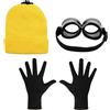 PUERFOCA 3 Pezzi Accessori per Costume Giallo, Occhiali Steampunk+Cappello Giallo+Guanti Neri, Halloween Cosplay Halloween Carnevale Natale Accessori Cosplay Costume Donna Uomo