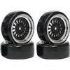 KINGCOO 4 ruote in plastica da 63 mm RC e pneumatici, placcati raggi ruote cerchi e pneumatici duri per veicoli parte per 1/10 RC on Road Racing Drift Car per Tamiya Kyosho HPI HSP (nero argento,