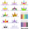 Meanju Corone Per Bambini A Forma Di Unicorno, 12 Penne Colorate + 12 Maschere Con Unicorno, Set Di Maschere Creative Fai Da Te Per Feste E Compleanni