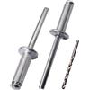 SKIR'CO (100 pz) Rivetti ciechi in alluminio 6,0 x 20 mm, mandrino in acciaio, rivetti a testa piatta, rivetti DIN 7337, punta per trapano inclusa