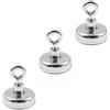 Magnetastico® | 3 pezzi magneti con occhiello in neodimio N35 25 mm Ø | Forza di tenuta 22.0 kg | 3 pezzi magneti in neodimio molto potenti con base e eyebolt, zincato