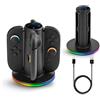 NITHO Stazione di Ricarica Compatibile con Controller Switch 2, Dock di Ricarica 4 in 1 con LED RGB, Caricatore per 4 Controller con Cavo USB-C, Accessori Gaming per Switch 2