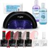 Mylee Kit professionale completo per smalto gel semipermanente, 4 Colori, Top coat e Base coat, Lampada unghie LED, Soluzione Prep & Wipe, Solvente gel remover, 100 salviette senza pelucchi (Natale)
