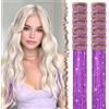FESHFEN Tinsel Extension Capelli con clip, 12 Pezzi Glitter per Capelli Accessori da Festa e Look Fatina Kit Strass per Donne, Lilla 50 cm