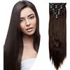 SEGO Extension Capelli Clip Lunghi Lisci Castani Parrucca Donna Clips in Hair Extensions 8 Fasce Sintetiche 65cm Full Head 140g - Castano Medio