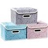 Prandom Scatole portaoggetti pieghevoli grandi con coperchi [confezione da 3] Organizer a cubo portaoggetti decorativo in tessuto, Multicolore,25x20x17cm
