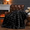 Ybike Coperta Plaid, Fuzzy Soft Plush Plaid Fausse Fourrure 150x130cm, Lusso Reversibile Pile Peluche di Coniglio Coperta per Letto, Divano, Sofà, Poltrone (Nero)