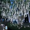 WoskjXas Solari Luci Meteoriche, 30cm 10Tubi 240LEDs Luci di Natale da Esterno, Pioggia Luci Stringa, Luci a Corda Solare Impermeabile con Telecomando per Decorare Casa, Giardino, Recinzione