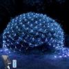 WoskjXas Luci a Rete LED Solari, 96 LEDs Catene Luminose, 8 Modalità, 1,5 m x 1,5 m Rete di Luci Natale per Giardino, Telecomando, Impermeabili - Decor per Recinzione Natale (1.5M*1.5M, Blu)