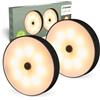 Brendz Luce Armadio LED con Sensore Rotonda, Luce Notturna, Ricaricabile USB-C, Magnetica, 2 pezzi, Bianco Caldo 3000K, Luci Armadio Senza Fili, nero
