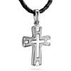 Sterll Collana Da Uomo In Pelle Con Pendente Croce In Argento Regolabile