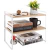 AKOLAFE Scaffale da scrivania, bianco, 40 x 20 x 36 cm, a due piani, in legno, per scrivania, oggetti di uso quotidiano, spezie, tazze
