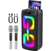 Gesnada Macchina karaoke per adulti con 2 microfoni wireless, cassa Bluetooth | Cassa portatile con sistema PA, luci LED e subwoofer; USB/TF/AUX/MIC/TWS, ideale per feste, famiglia e uso all'aperto