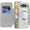 IMEIKONST Cover Magnetica per Google Pixel 9 Pro XL con Scomparto per Carte, [Compatibile con MagSafe] [Blocco RFID] Custodia in Pelle PU Trasparente Case per Google Pixel 9 Pro XL. Grigio JDCX