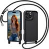 Coiwxmoi Cover per iPhone 16 Pro Max 6,9 con Cordino, Custodia con Laccio Collana Tracolla Regolabile Sottile Silicone Morbido TPU Bumper Antiurto Protettiva Case per iPhone 16 Pro Max, Nero