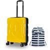 Invicta Trolley Travel - Bagaglio a Mano - Giallo - 33 Litri, Rigido da Cabina con 4 Ruote Girevoli Zaino Minisac Next, Blu, Richiudibile e Tascabile, Zainetto Uomo Donna a Righe, Packable