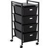 DRW Carrello da bagno con 4 cassetti in metallo e PP con ruote in nero 80x32.5x39 cm