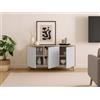 Dmora - Credenza Arvada, Buffet da cucina, Armadio di design da soggiorno, Madia moderna a 3 ante e ripiani, 154x40h75 cm, Rovere e Bianco