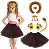 AOOWU 7 Pezzi Costume da Leone, Set di costumi di animali Accessori, Leone Fantasia Accessori con Leone Coda Naso Fascia Guanti, per Bambini e Adulti Costume di Halloween Forniture per Feste