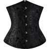 GWAWG Waist Trainer con aste in acciaio morbido, da donna, con lacci, in broccato disossato, corsetto sportivo, Nero , 3XL