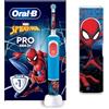 Oral-B Pro - Spazzolino elettrico per bambini, 1 manico con Marvel Spider-Man, 1 testina per spazzolino da denti, 1 custodia da viaggio, progettato da Braun, per bambini dai 3 anni in su