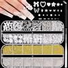 Ruiaqer 2 Scatola Ciondoli per Nail Art con Perle Bianche,con farfalle,fiocchi e stelle,Strass Unghie a Semicerchio,Piccole Perline in Acciaio Inossidabile Decorazione per Nail Art con Pietra Brillantini