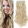 SEGO Extension Capelli Clip Ricci Mossi 140g Full Head 8 Fasce Posticci Capelli Sintetici Finti Ondulati 60cm - Biondo Chiarissimo