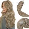 LaaVoo Extension Capelli Veri Microring, Marrone Chiaro con Biondo Highlight, 40cm 50g 50 ciocche, Capelli Remy, Leggeri e Invisibili, per Sposa e Matrimonio, Colore P8-24