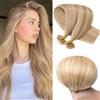 SEGO Extension Cheratina Capelli Veri Set da 200 Ciocche - 100% Remy Human Hair Pre-bonded senza Clip 55 cm (100 g) (0.5g) #12P613 Marrone Oro mix Biondo Chiarissimo