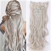 SEGO Extension Capelli Clip Ricci Mossi 140g Full Head Set da 8 Fasce Posticci Capelli Sintetici Finti Ondulati 60cm - Biondo Cenere mix Grigio Argento