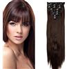 SEGO Extension Clip Capelli Lisci Sintetici [Castano Medio] 8 Fasce Lunghe con 18 Clip Full Head Synthetic Heat Resistant Hair 120g 23 58cm