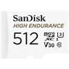 SanDisk Scheda microSD SanDisk High Endurance per videosorveglianza da 512 GB + Adattatore SD, fino a 100 MB/sec, Classe 10, U3, V30