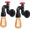 iDEGU - Set di 2 applique da parete industriali, lampada da muro vintage in stile retrò art déco, lampada da parete per bar, cucina, ristorante, caffè, corridoio (nero, rubinetto H)
