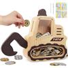 omedecal Salvadanaio Bambini in Legno con Adesivi e Pennarello, Riutilizzabile Salvadanaio Apribile Soldi Cash Box Risparmio Soldi per Bambini e Adulti - Escavatore