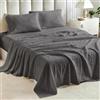 Tokokimo Set di lenzuola 4 pezzi con effetto cotone e lino lavato, lenzuolo con angoli regolabile 160x200 cm con 2 tasche laterali, lenzuolo piano 240x220 cm, federe, poliestere, Grigio