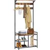 Leader Accessories Stand Appendiabiti in Legno Attaccapanni con Scarpiera a 3 Ripiani e 9 Ganci Rimovibili, Mobile Ingresso Corridoio, Struttura in Ferro, Porta Abiti per Ingresso,Marrone Rustico