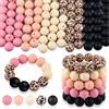ASTARON 100 perline rotonde in silicone da 15 mm per la realizzazione di portachiavi, perline rotonde rosa nere per bracciali, penne, decorazioni, artigianato, bomboniere, forniture