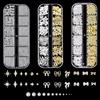 lafo Set di 3 scatole di ciondoli per unghie, 36 tipi di decorazione per unghie con stella e fiocchi, perla bianca e strass per nail art design | accessori per nail art (A)