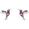 Einzelstück® Kolibri Orecchini in argento sterling 925 con design a uccello, oro 14 carati e oro rosa, realizzati a mano con zirconi verdi e rosa, gioielli anallergici