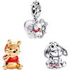 MGIUL Charm Cartone Animato Animale Ruoli Cinematografici 3 in 1 Clips 2 in 1 Pendant Argento 925 Ciondoli Perline Compleanni Anniversari Gioielli Regalo per le Donne