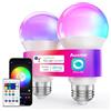 Auxmir Lampadina Alexa E27 Intelligente, Lampadine Smart LED Dimmerabile Multicolore RGB e 100+ Modalità, 10W 800 LM Compatibile con App, Alexa e Google Home, Controllo Remoto, 2 Pezzi